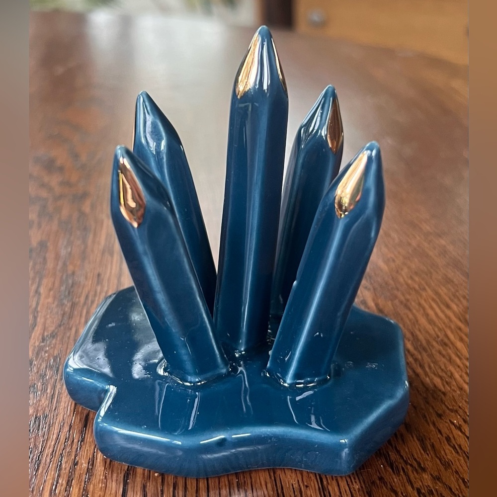 Ceramic ring jewelry holder teal with gold accents
